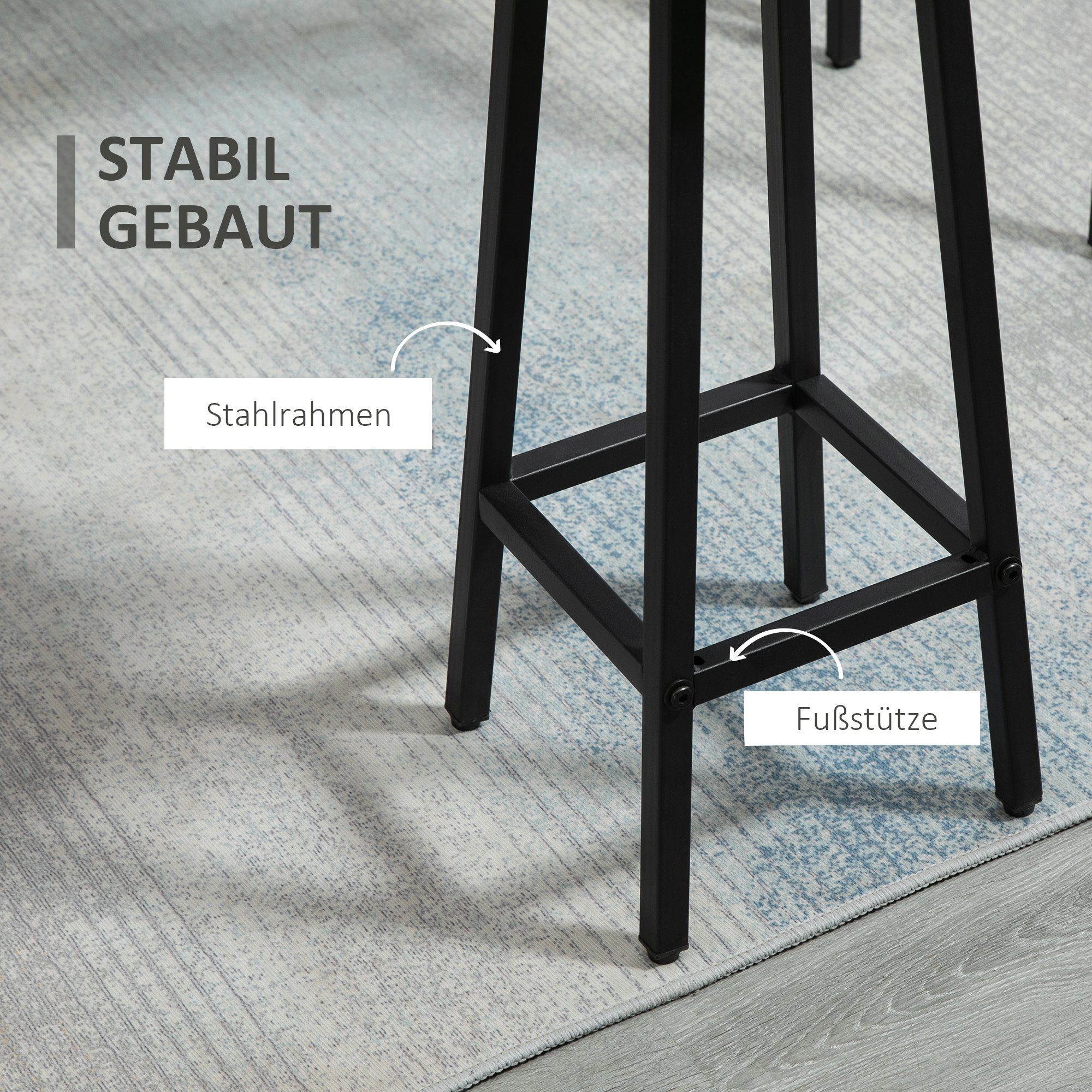 Essgruppe Stühlen 4 Bartisch-Set im 2 Bartisch Schwarz Industriedesign, HOMCOM 6-teilig mit Grau, Bargruppe 6-tlg), (Set,