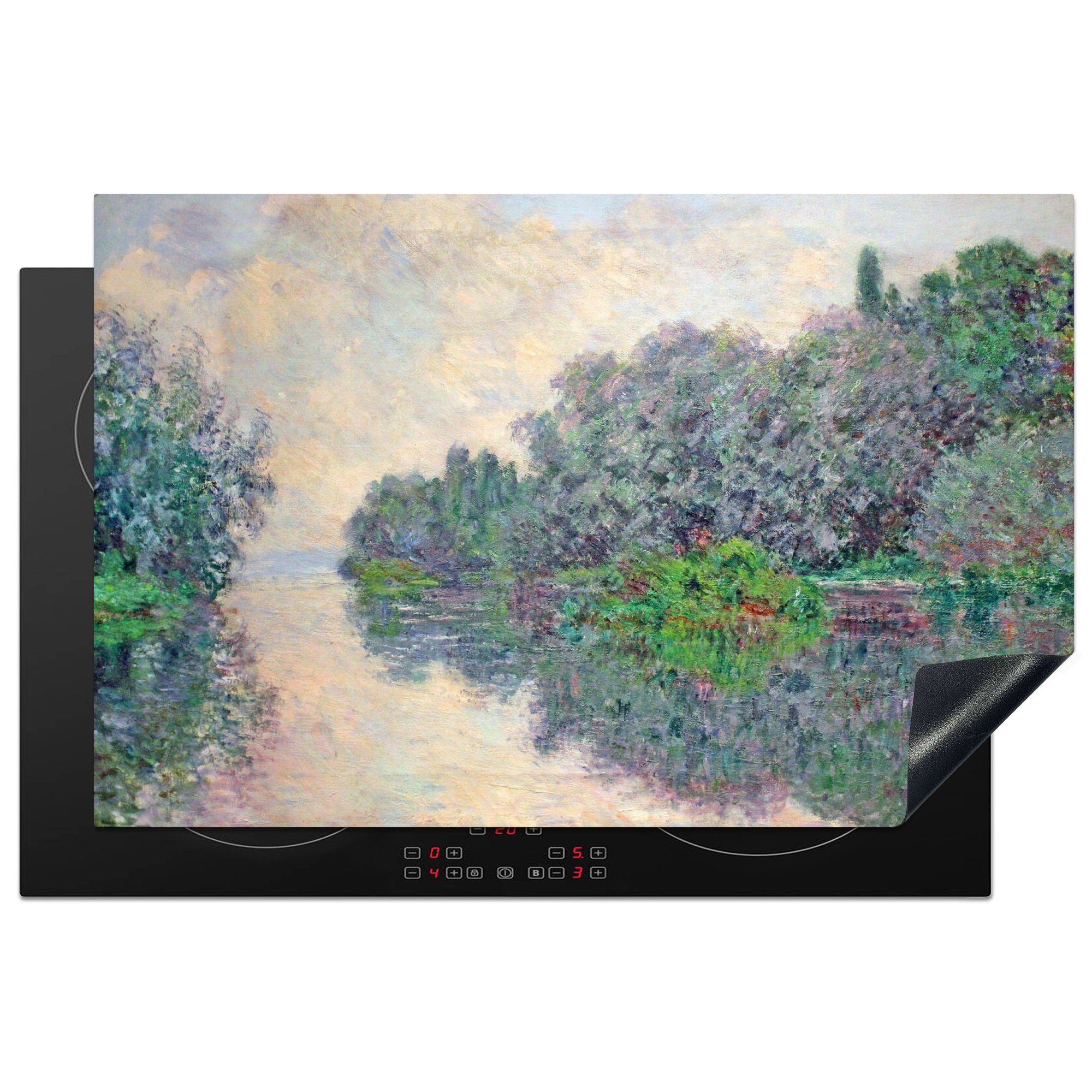 MuchoWow Herdblende-/Abdeckplatte Morgen an der Seine bei Giverny - Gemälde von Claude Monet, Vinyl, (1 tlg), 81x52 cm, Induktionskochfeld Schutz für die küche, Ceranfeldabdeckung