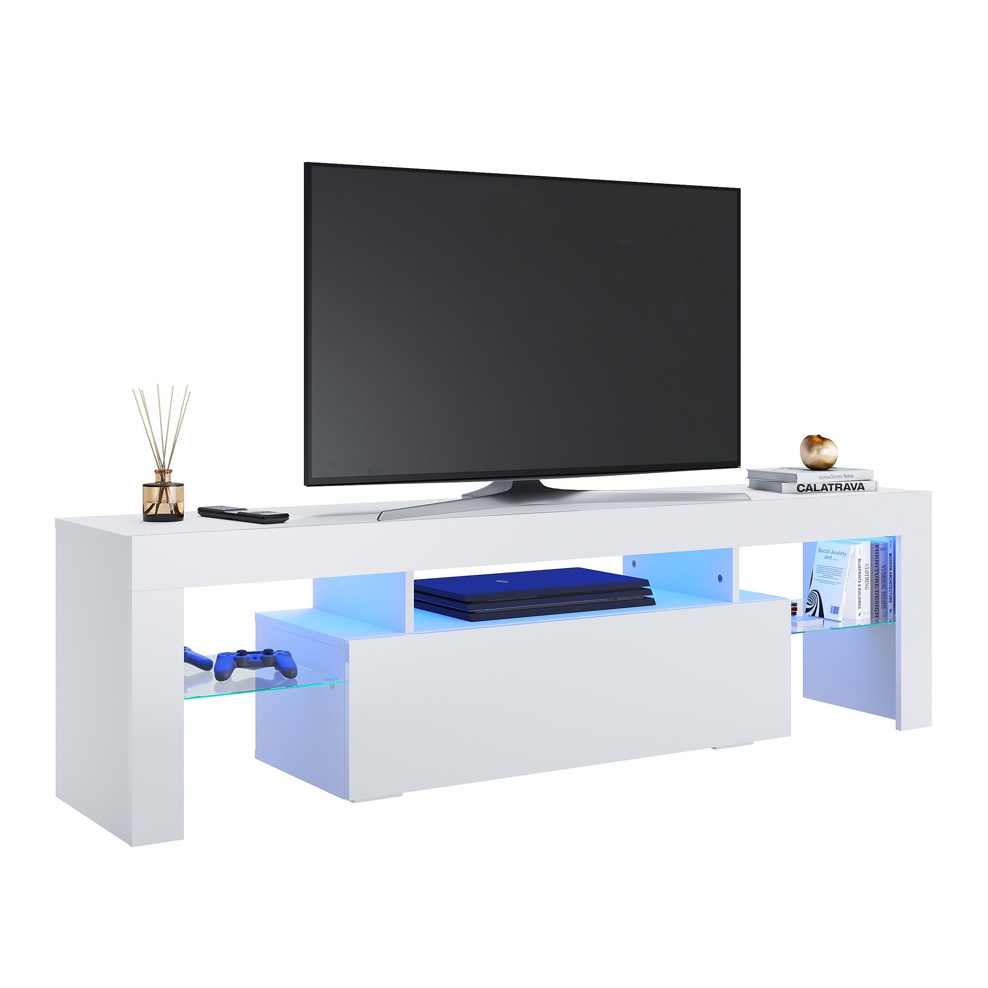 SONNI Lowboard Lowboard TV Board, Der moderne TV-Schrank, Weiß/Schwarz TV Lowboard 130/160/180 cm