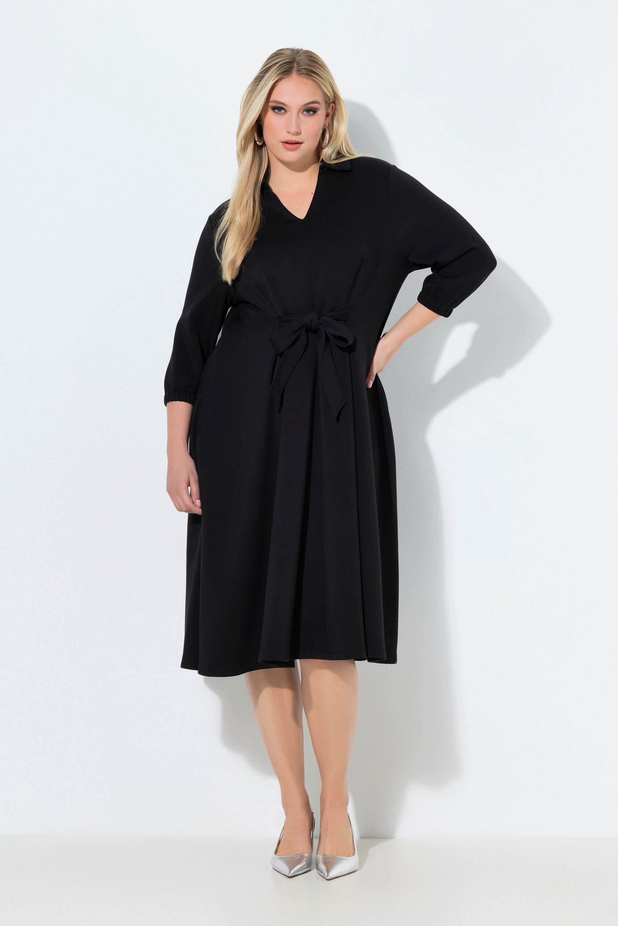 Midikleid Sweatkleid A-Linie Hemdkragen 3/4-Arm Modalmix