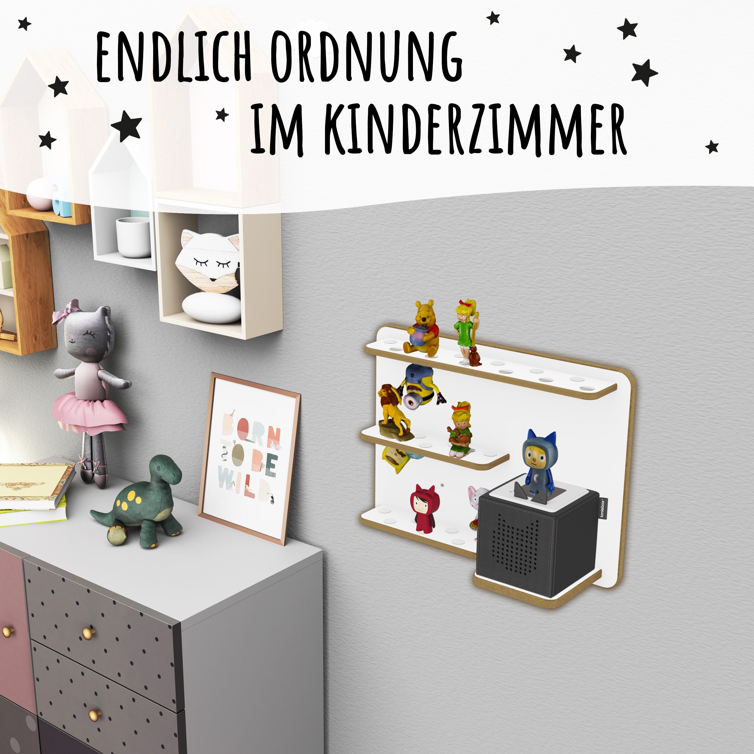 Holzura Kinderregal Regal für Toniebox, Aufbewahrung für Toniefiguren
