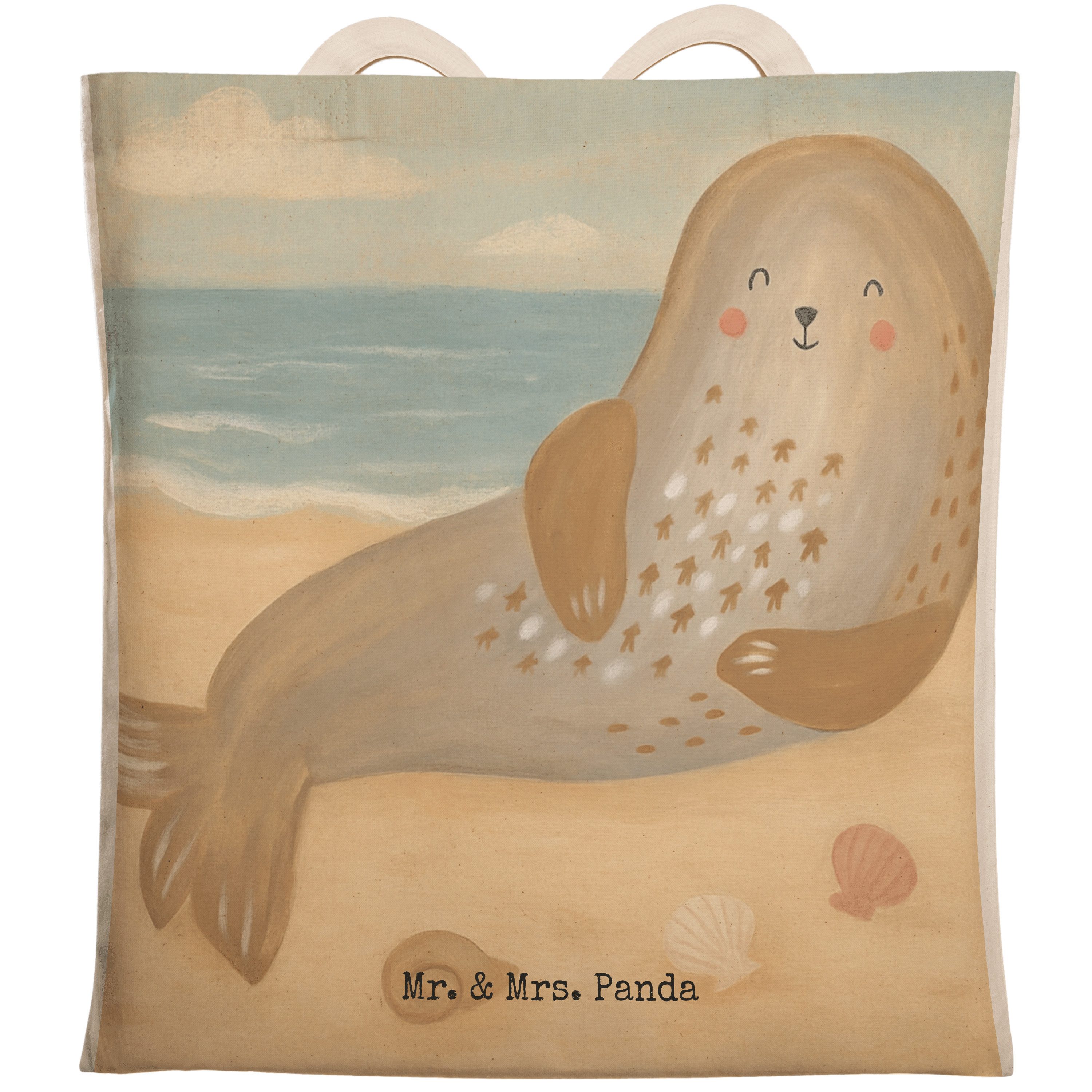 Mr. & Mrs. Panda Tragetasche Robbe Lachen Design, Strandtasche, Weiß, Tüte, shopping bag, Lustige (Packung, 1-tlg)