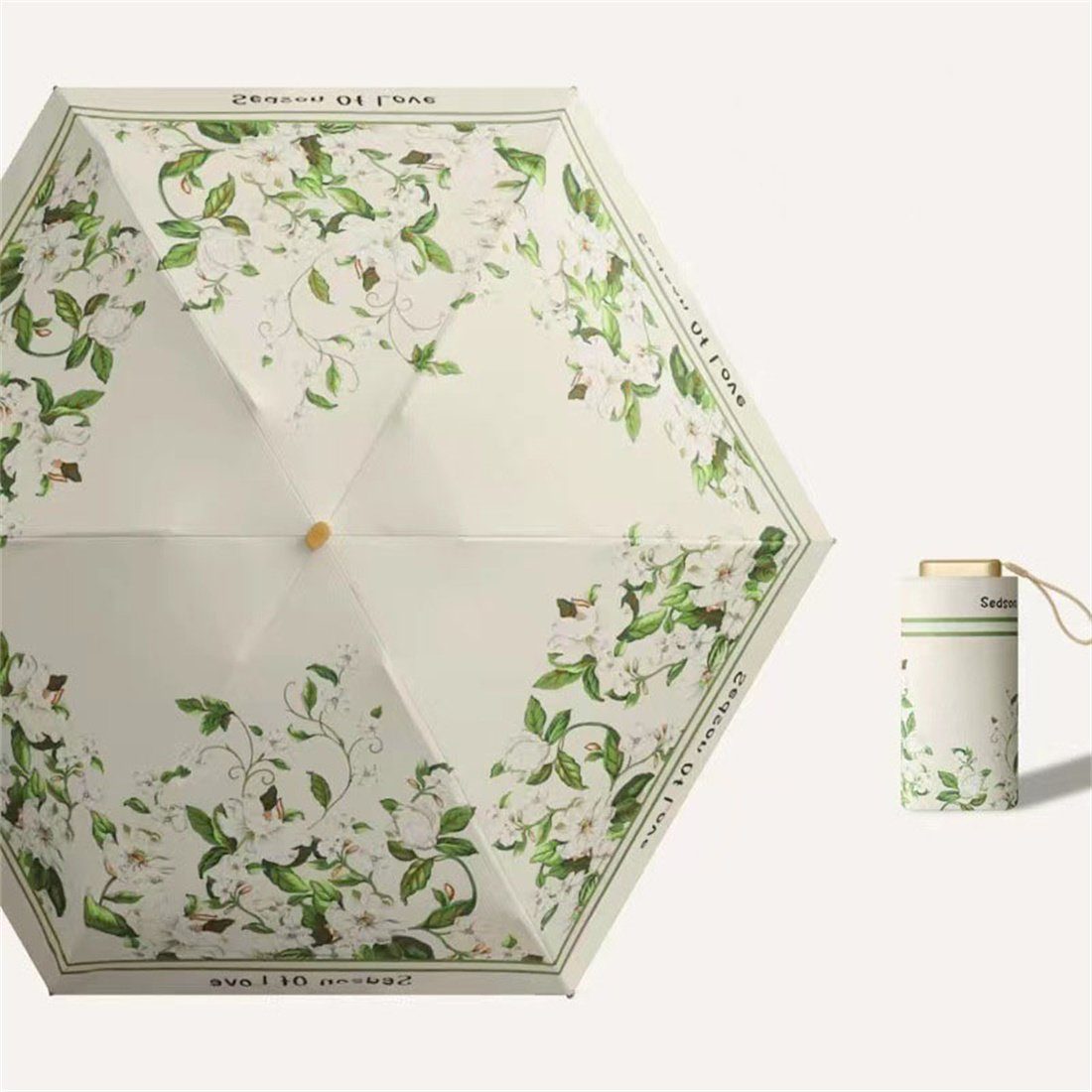 DÖRÖY Taschenregenschirm UV-Faltschirm, tragbarer Reiseschirm, Blumenregenschirm regensicher