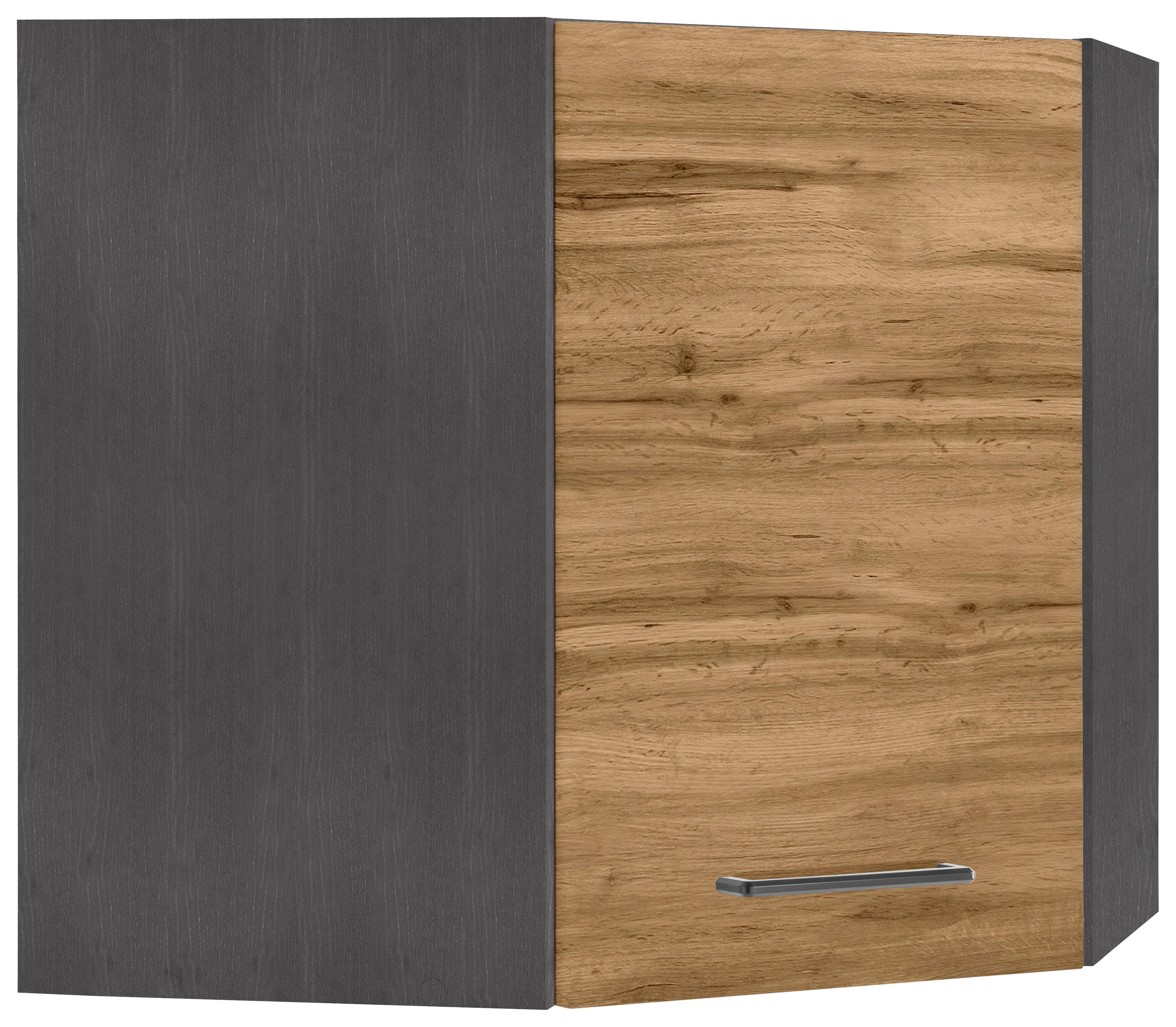 HELD MÖBEL Eckhängeschrank Tulsa 60 cm breit, 1 Tür, schwarzer Metallgriff, hochwertige MDF Front wotaneiche | grafit