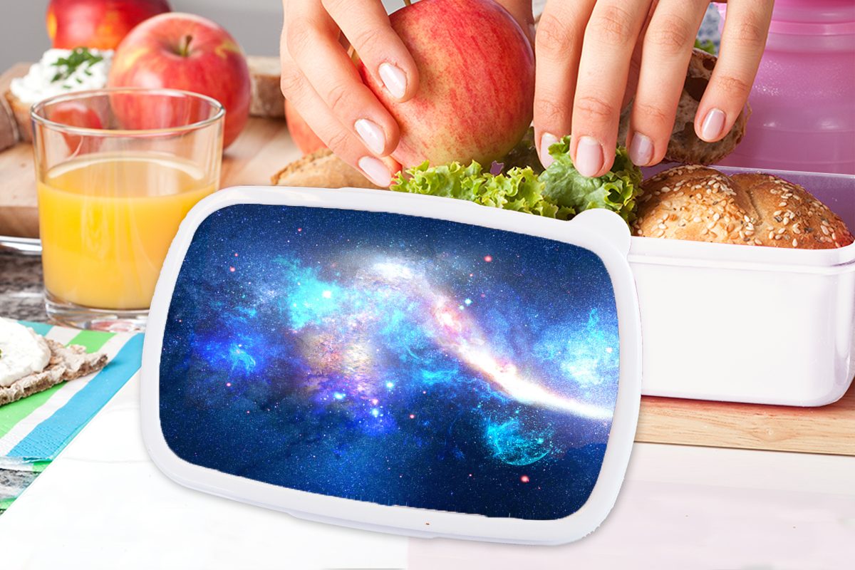 MuchoWow Lunchbox Universum - (2-tlg), Kunststoff, Blau für Mädchen und für Erwachsene, Sterne, Kinder Jungs und weiß Brotbox Brotdose, 