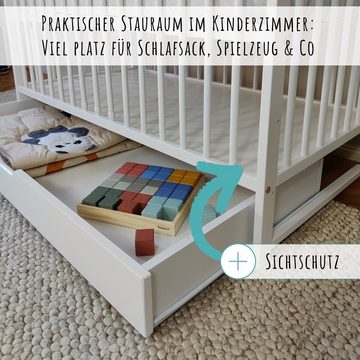 Kids Collective Babybett Gitterbett mit Schublade Kinderbett 60x120 höhenverstellbar, aus hochwertigem Kiefernholz, Bettkasten, optional mit Matratze