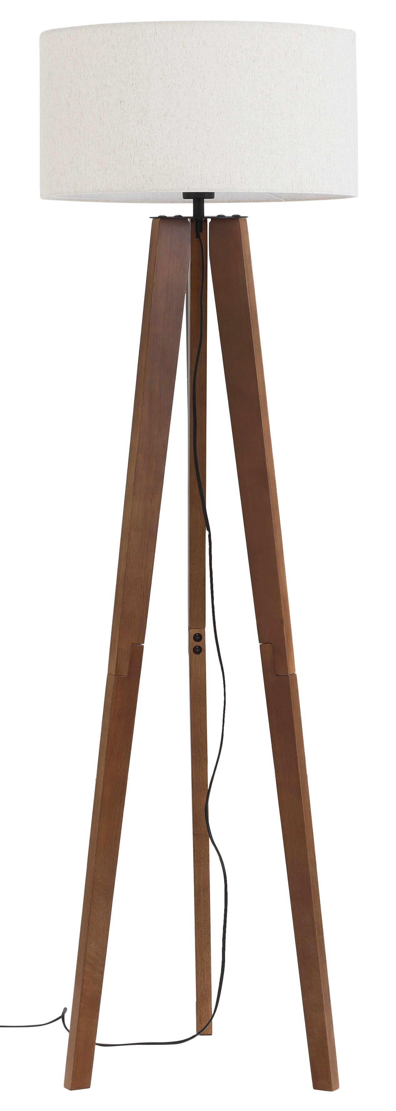 Home affaire Stehlampe »Davos«, ohne Leuchtmittel, mass. Holz, Dreibein,  Leinenschirm / Stoff - Schirm Ø 45 cm, H 149 cm