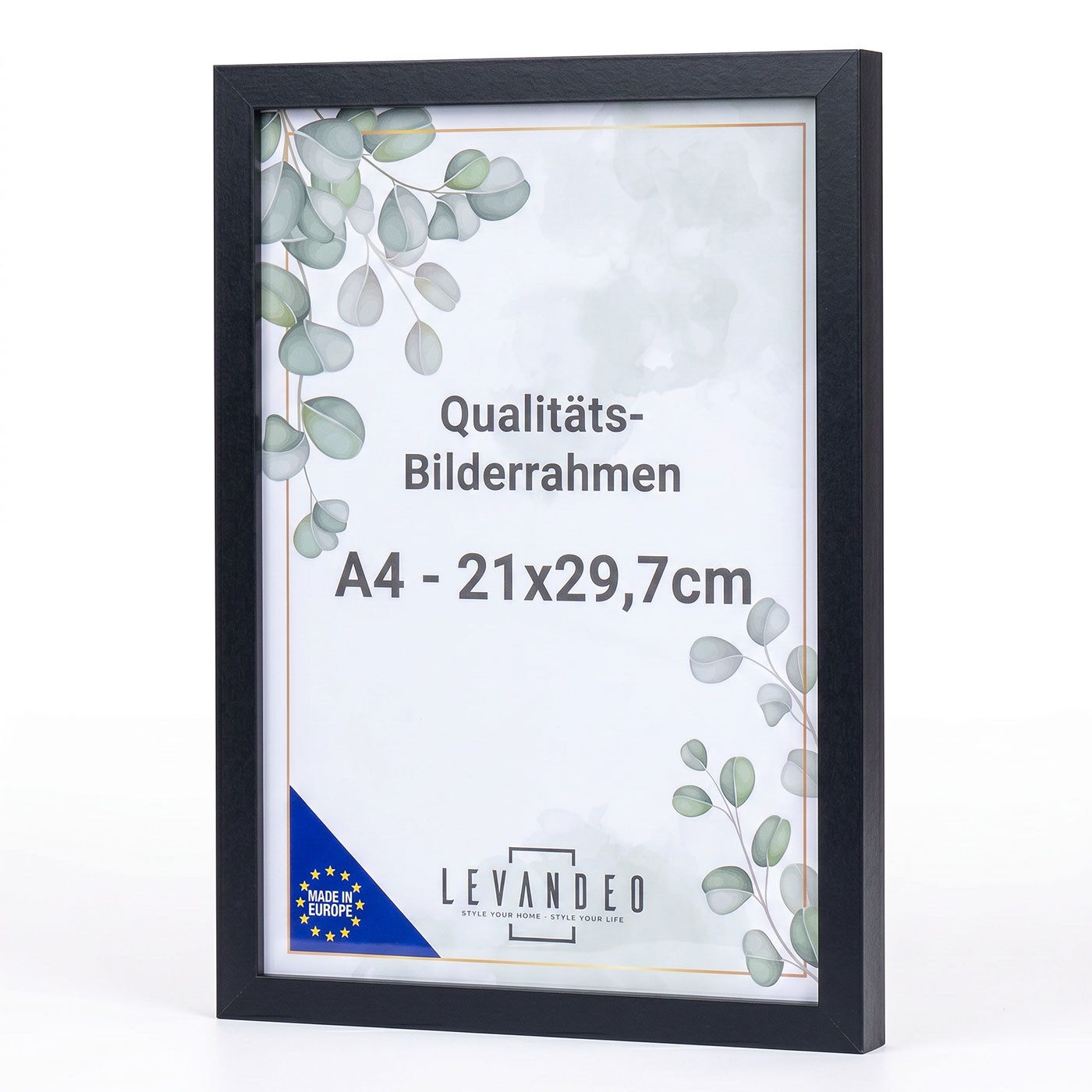 Levandeo® Bilderrahmen, Bilderrahmen A4 Schwarz 21x29,7 Made in EU Fotorahmen Poster Urkunde