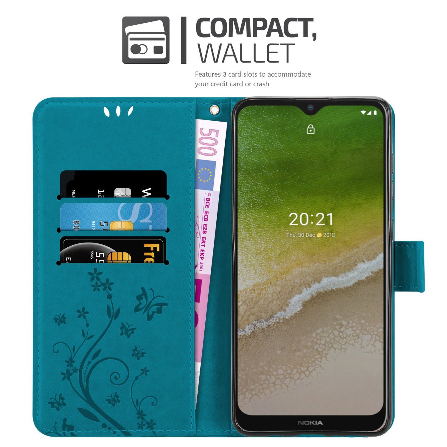 Cadorabo Handyhülle für Nokia G50 5G Hülle Nokia G50 5G, Hülle Schutzhülle Blumen Flower mit Standfunktion Kartenfach Magnet