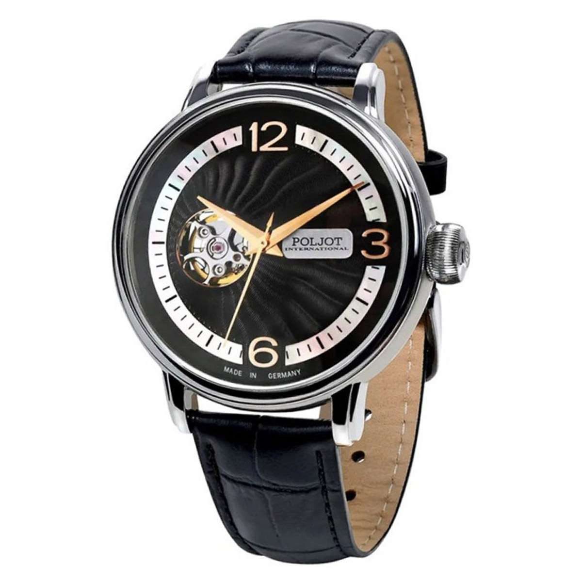 Poljot International Automatikuhr 38NH.4280813, Herrenarmbanduhr Automatik Jaros Open Heart Schwarz