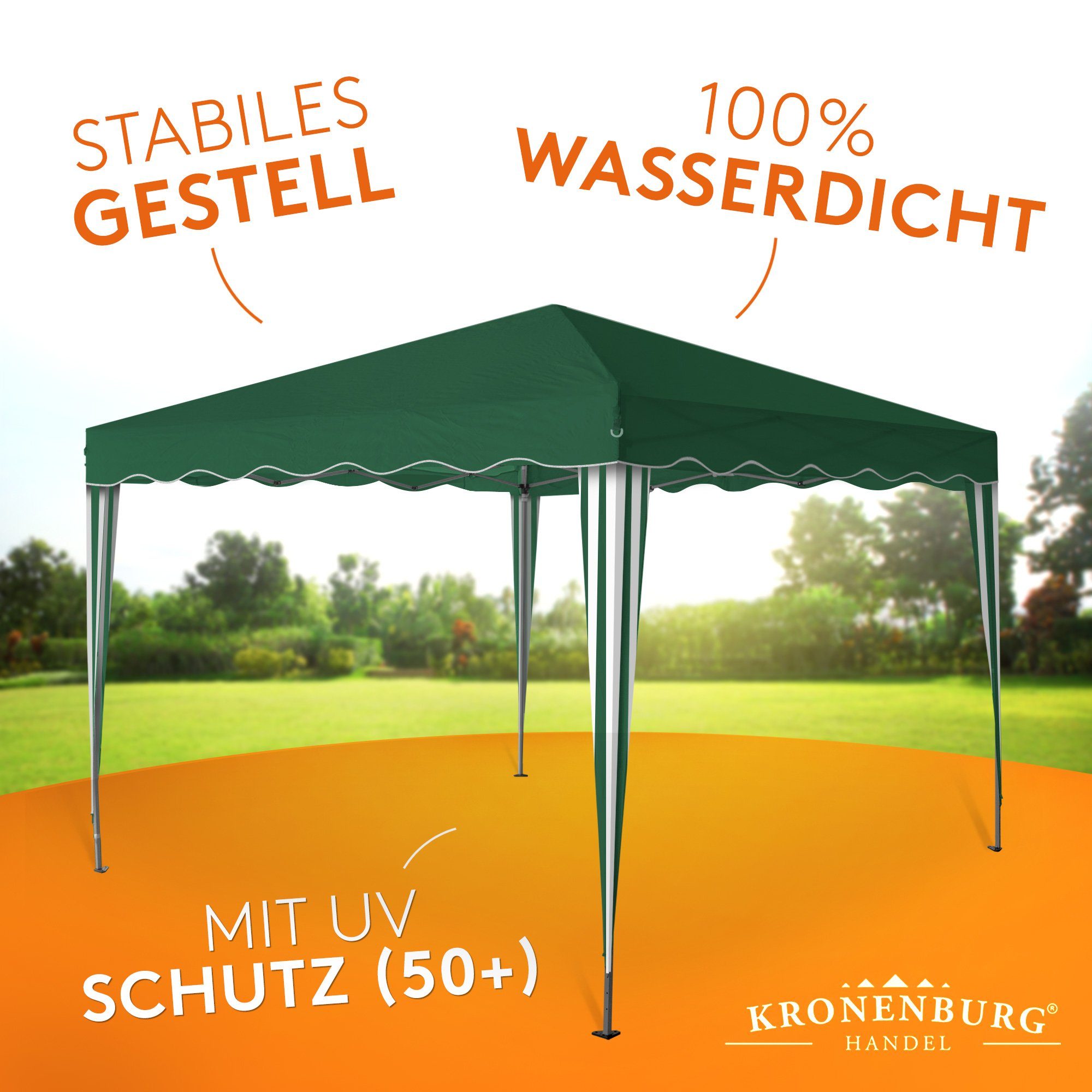 Kronenburg Faltpavillon 3x3 m wasserdicht - Gartenpavillon, Partyzelt stabil, UV-Schutz 50+, mit 0 Seitenteilen, Wetterfester Schutz, Leichter Aufbau, Inklusive – Bild 4 von 5