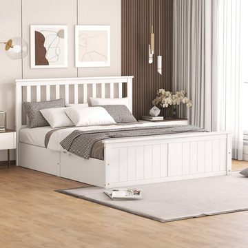OKWISH Holzbett Doppelbett mit Lattenrost und Stauraum für Kinder (Weiß, 140x200cm), Erwachsene, einfach zu montieren