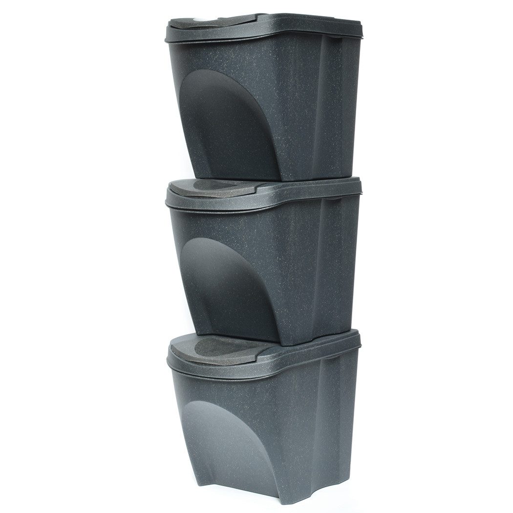 KAGM Mülleimer Mülleimer Set Abfalleimer Müllsortierer Kunststoff 3 x 25L Anthrazit