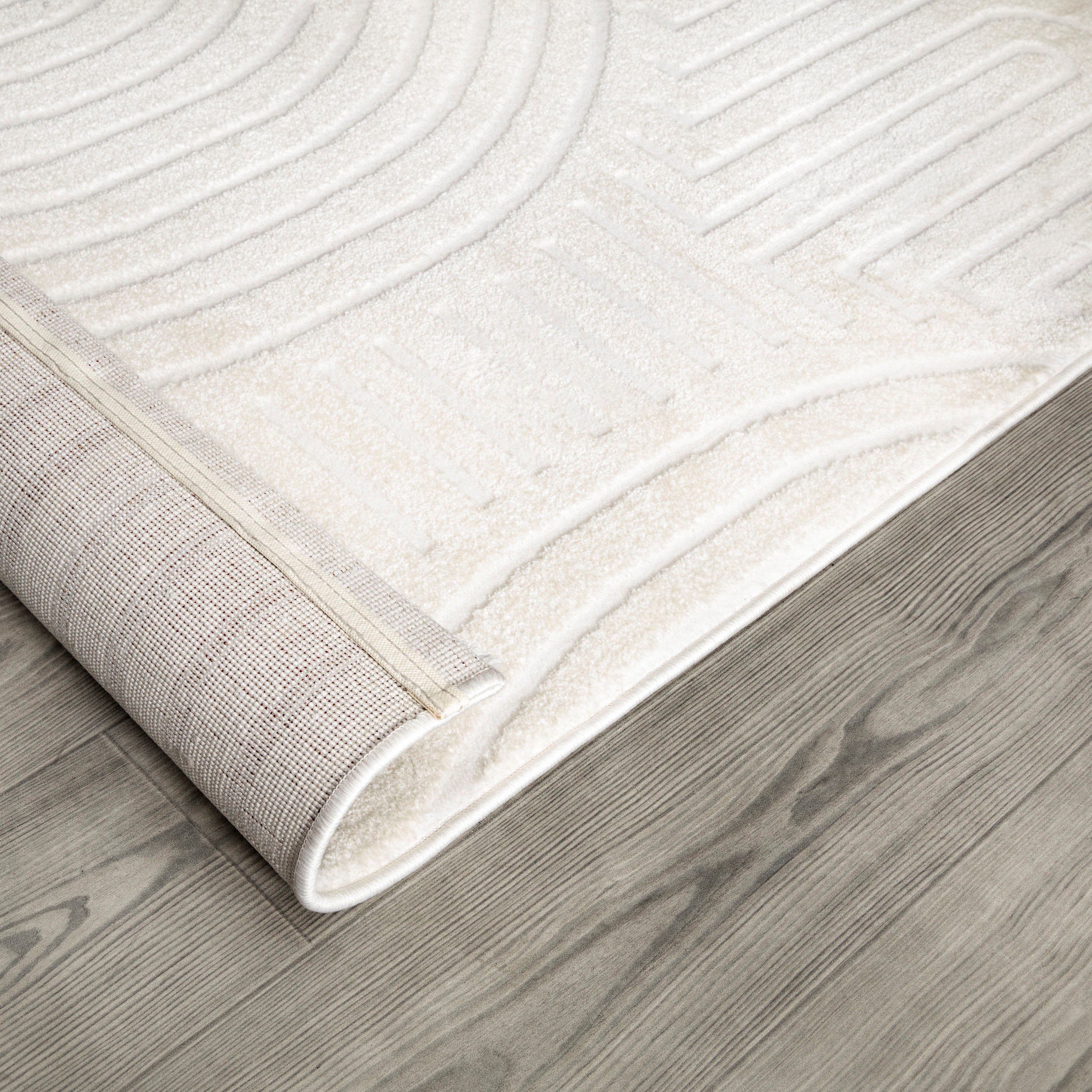 Paco Home Teppich Luzern 654, rechteckig, Höhe: 13 mm, Kurzflor, Uni Farben, Hoch-Tief-Struktur, Scandi Design