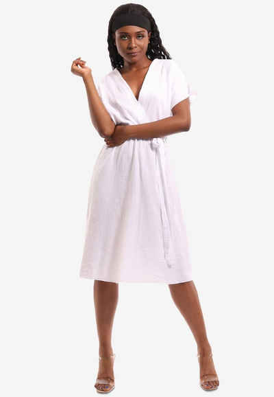 YC Fashion & Style Minikleid Musselin Minikleid in Wickeloptik mit kurzem Arm Basic, Boho, Casual, Hippie, in Unifarbe, aus reiner Baumwolle, bequem zu tragen