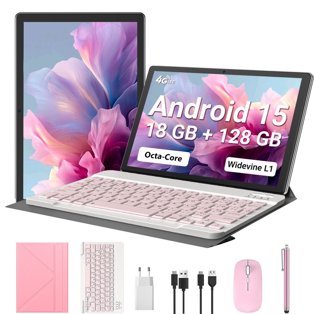 XGODY 4G LTE Tablet (10.1", 128 GB, Android 15, 2G (GSM), 3G (WCDMA), 4G (LTE), 2025 Neu Tablet Android 15 mit Tastatur, Ledertasche und Ladegerät)