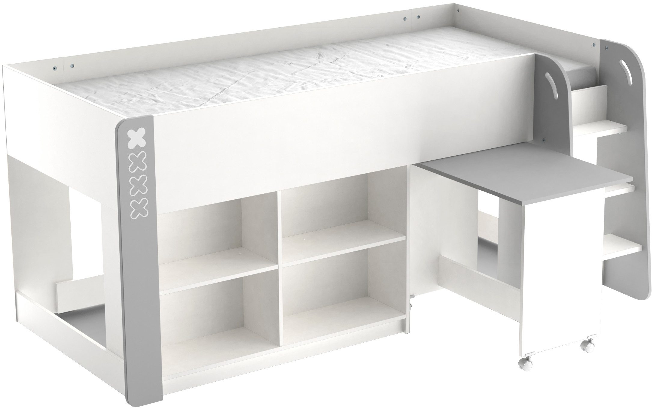 Demeyere GROUP Hochbett HAMPTON Kombi Bett mit Schreibtisch Kombi Bett mit Schreibtisch auf Rollen