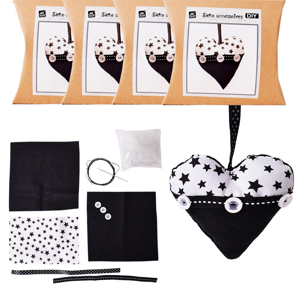 TE-DecoArt Dekofigur 4 Stück DIY Nähset Bastelset Herz Stoffherz Anhänger (4 St., einzeln verpackt), Stoffherz mit Schlaufe