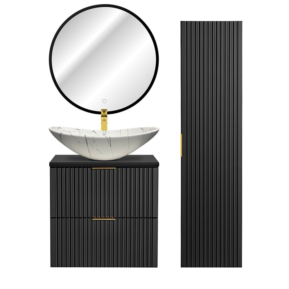 Lomadox Badmöbel-Set ADELAIDE-56-BLACK, (Spar-Set, 3-St), schwarz gerillt 1 günstig online kaufen