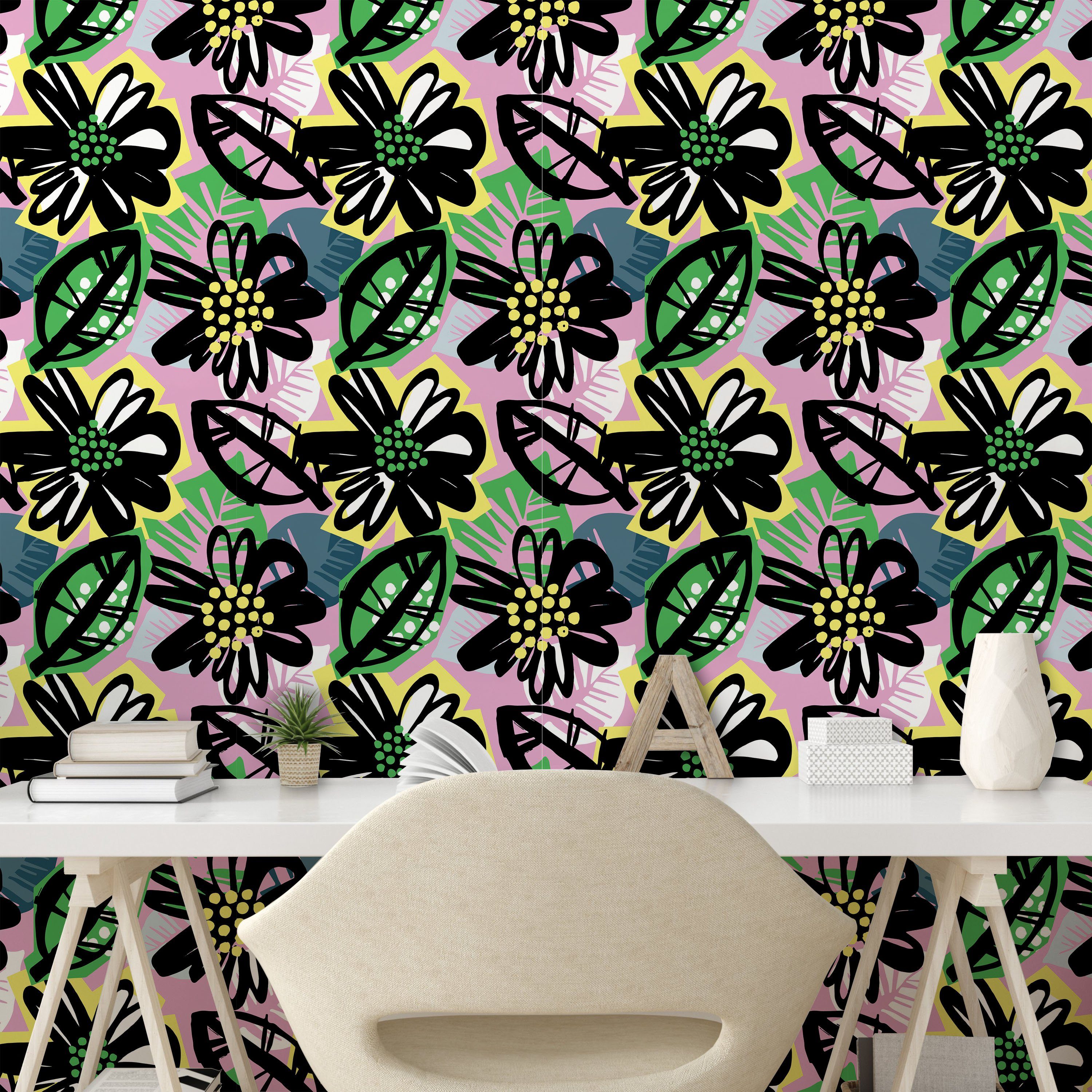 selbstklebendes Wohnzimmer Vinyltapete Pattern Abakuhaus Pflanzen Küchenakzent, Wasserfarbe Botanisch