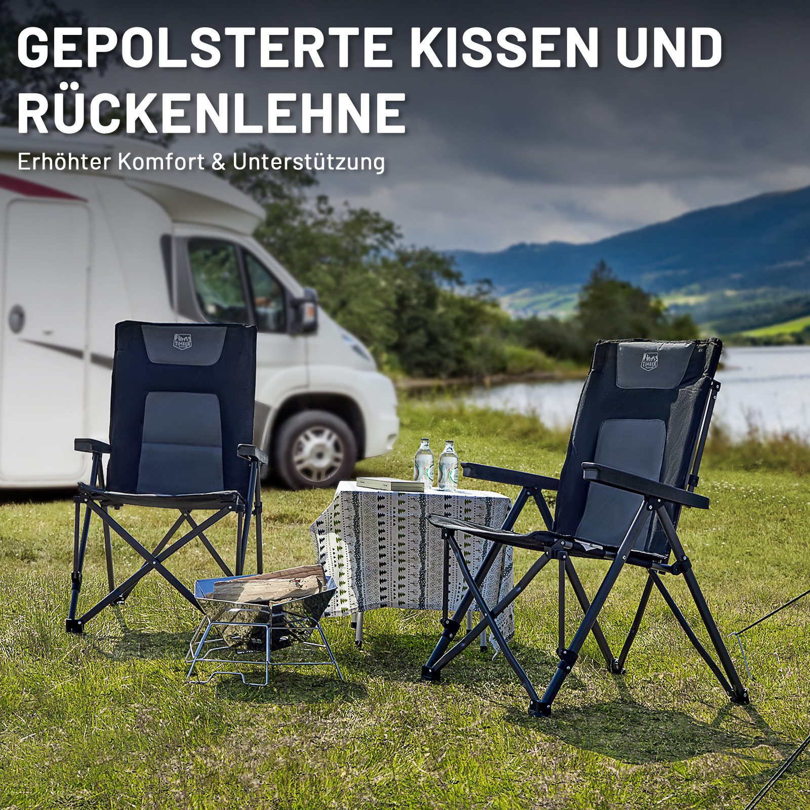 TIMBER RIDGE Campingstuhl Klappstuhl mit Gepolstert, 260 KG belastbar (2 St), mit Tragetasche, für Camping, Wandern & Picknick – Bild 5 von 5