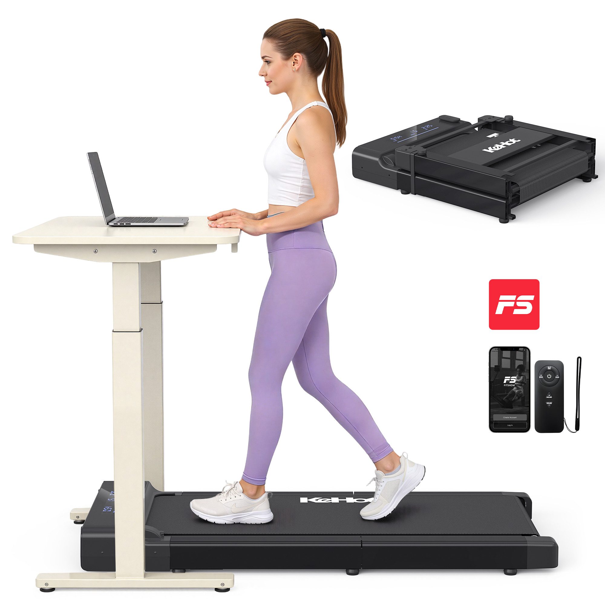 kehot Laufband Laufband für Zuhause, 2,5 PS Walking Pad 1–6 km/h Leise, Kompakt (Platzsparendes Gehgerät für Home Office, 100 kg Belastbarkeit, Elektrisches Laufband mit Fitshow App & LED-Display, Schwarz), Ultraflaches Design für Training zu Hause, Lauffläche 39x99 cm