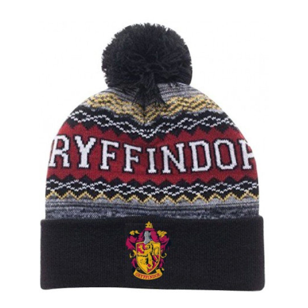 EplusM Strickmütze Wintermütze mit Motiv aus Harry Potter "Gryffindor", mit Bommel, grau