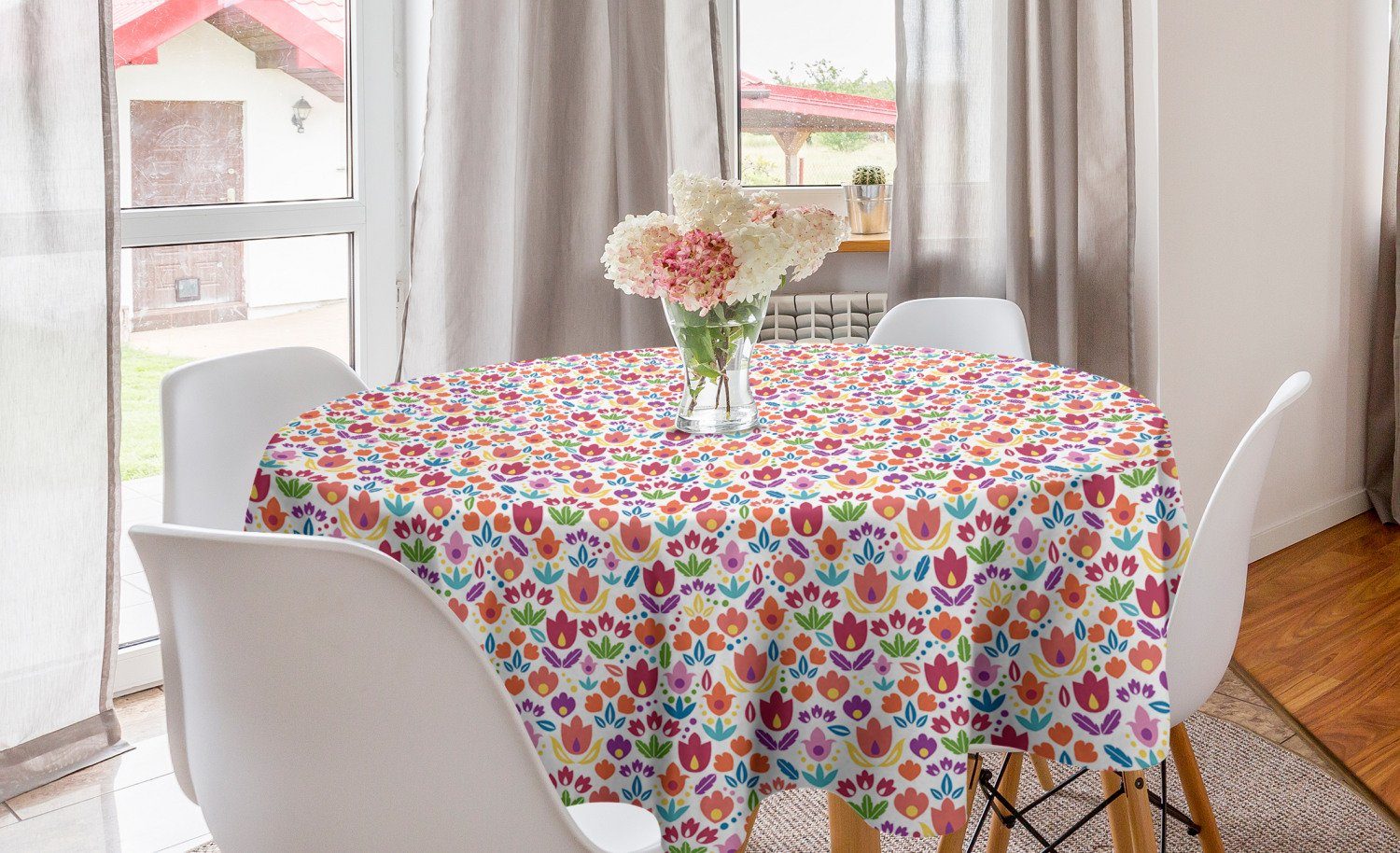 Abakuhaus Tischdecke Kreis Tischdecke Abdeckung für Esszimmer Küche Dekoration, Niederländisch Blooming Tulpe-Entwurf