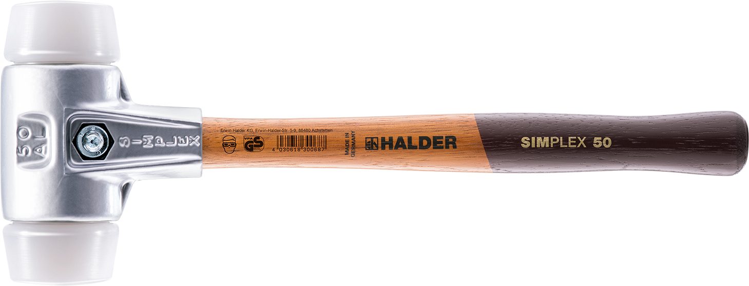 Halder KG Hammer SIMPLEX-Schonhämmer, Aluminiumgehäuse und hochwertigem Holzstiel 40 mm