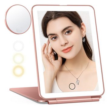 Novzep Schminkspiegel Make-up-Spiegel mit 10-facher Vergrößerung und 3 Farblichtmodi, wiederaufladbarer Tisch-Kosmetikspiegel über USB für das Kosmetikbüro