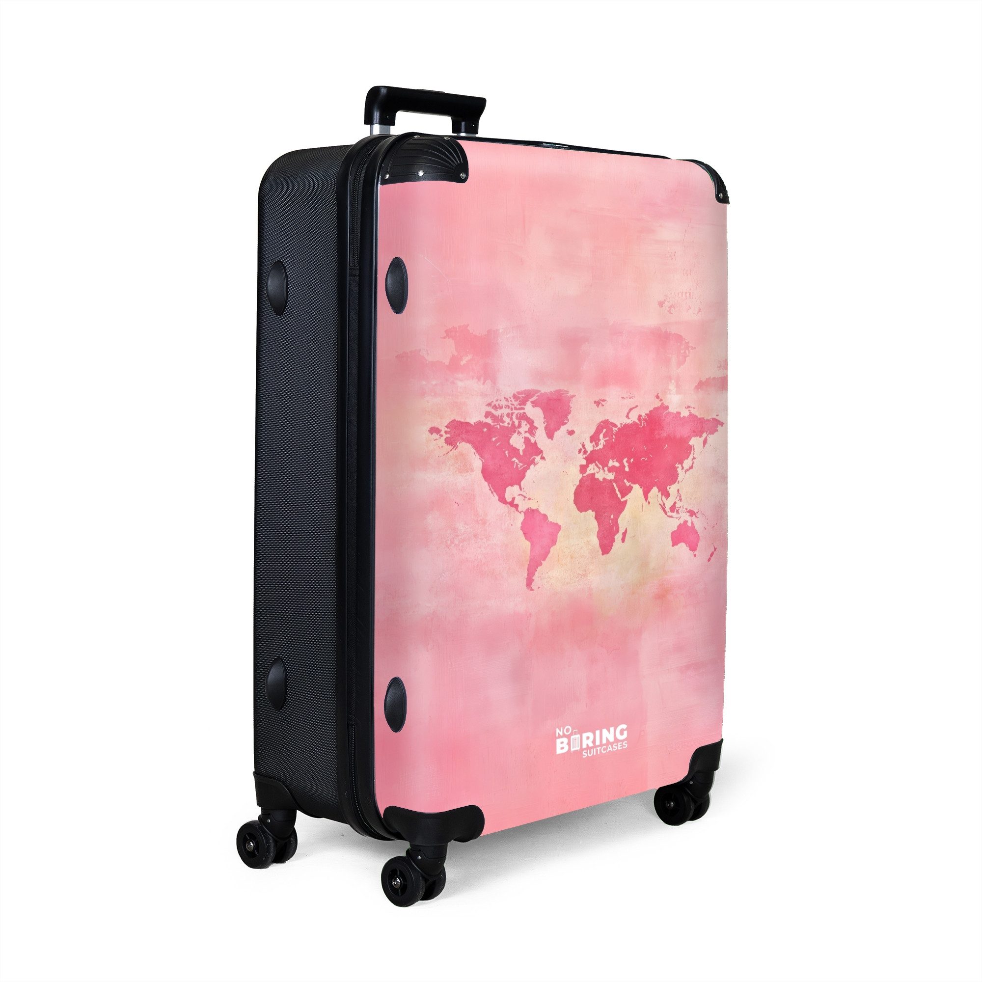 NoBoringSuitcases.com© Hartschalen-Trolley Weltkarte - Rosa - günstig online kaufen