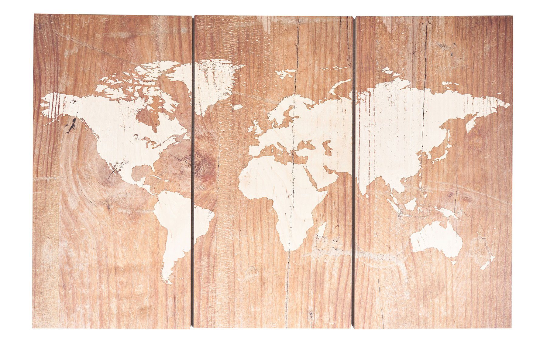 Levandeo® Holzbild Weltkarte Wandbild, Wandbild 90x60cm Birkenholz Wanddekoration Holz