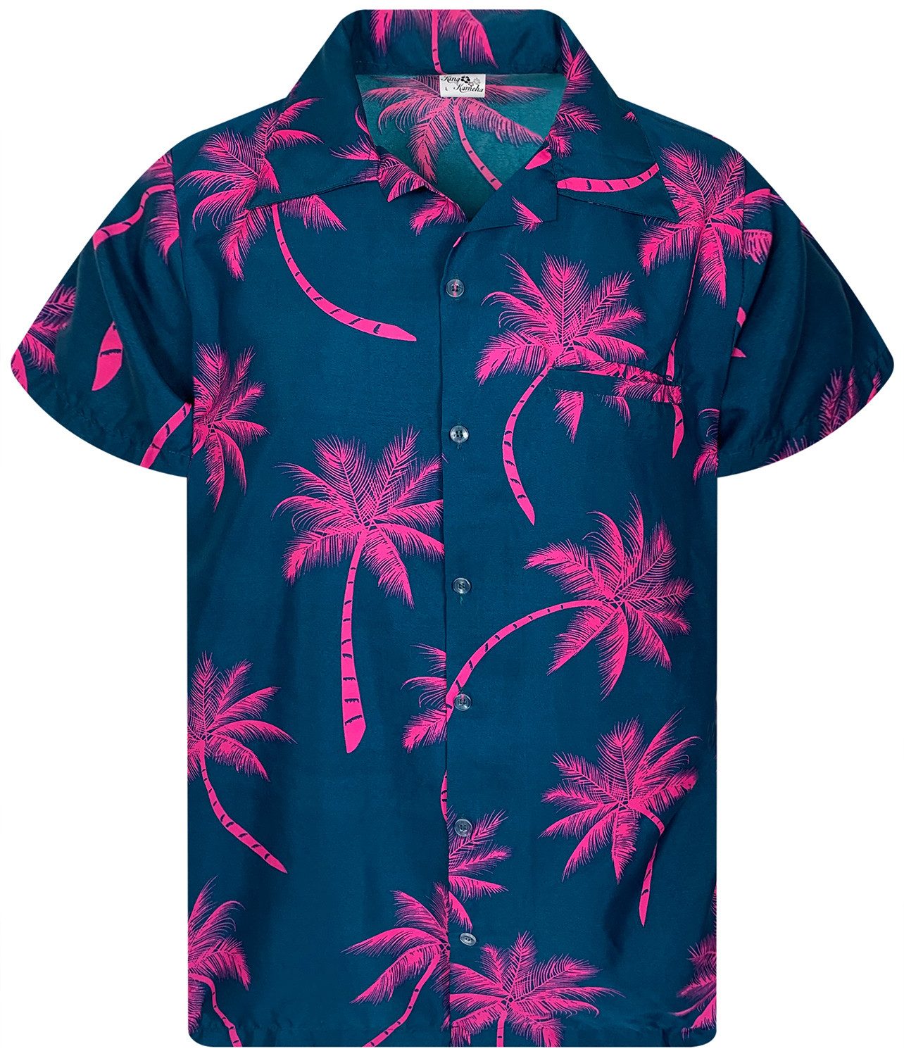 King Kameha Hawaiihemd "Palmshadow" Funky Hawaii-Hemd Herren Kurzarm Front-Tasche Sommerhemd