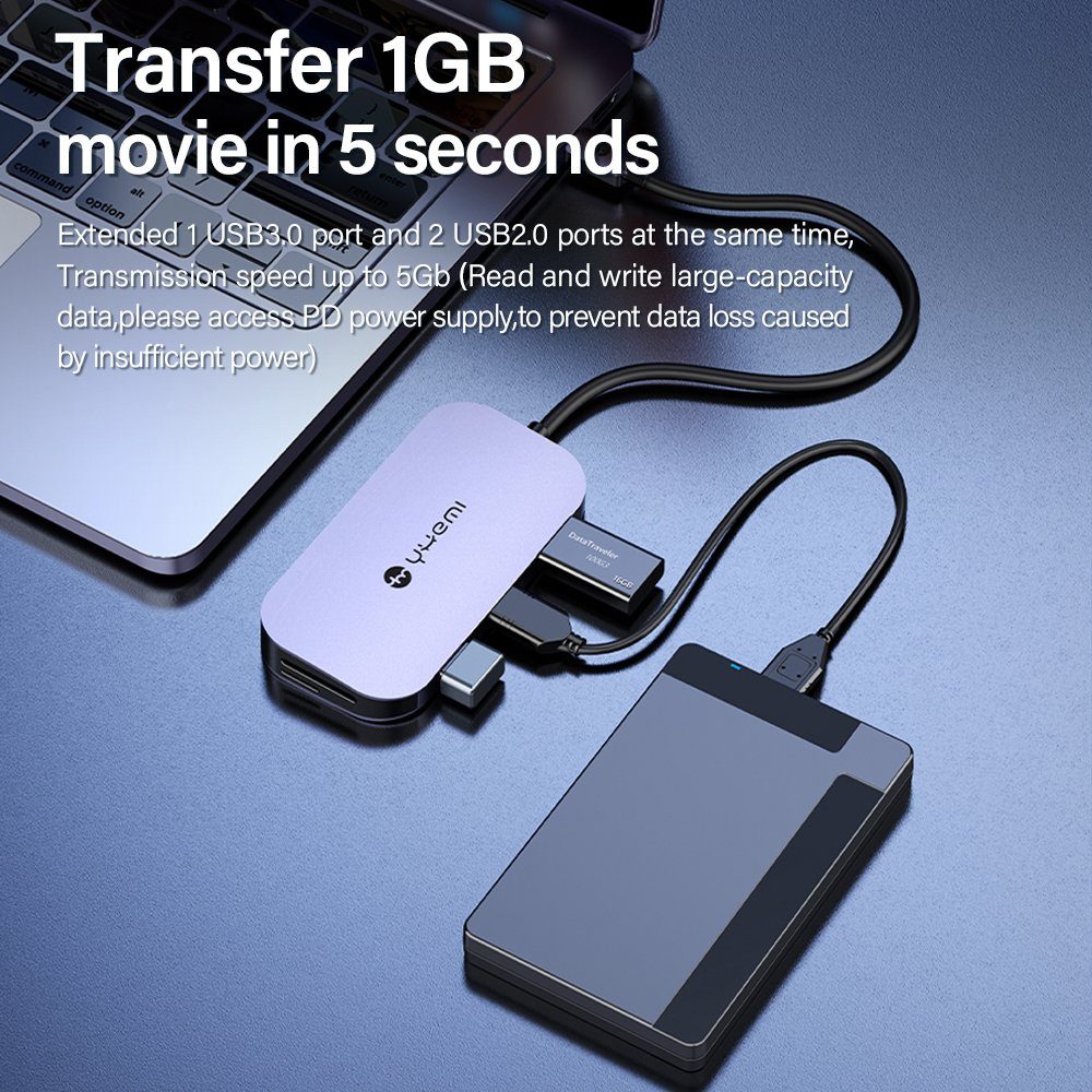 YHEMI 8 in 1 Typ-c Dockingstation USB-C zu HDMI/VGA 4k cast screen Hub USB-Adapter