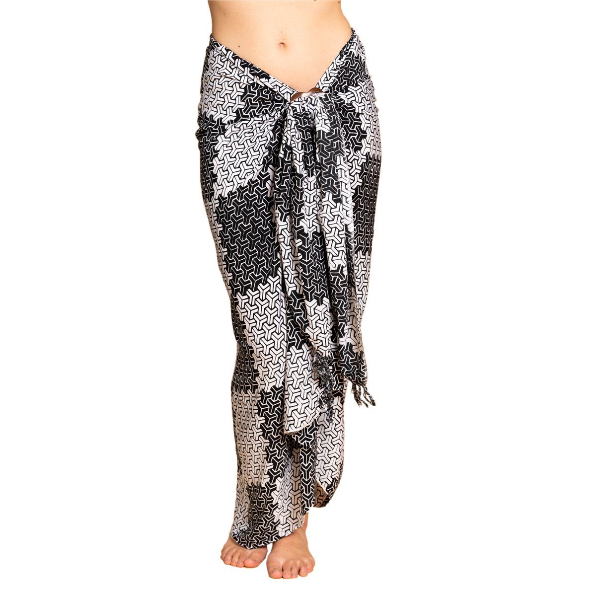 PANASIAM Sarong Pareo Wachsbatik schwarz-weiß aus hochwertiger Viskose Strandtuch, Viskose, Strandkleid Bikini Cover-up Tuch für den Strand Schultertuch Halstuch