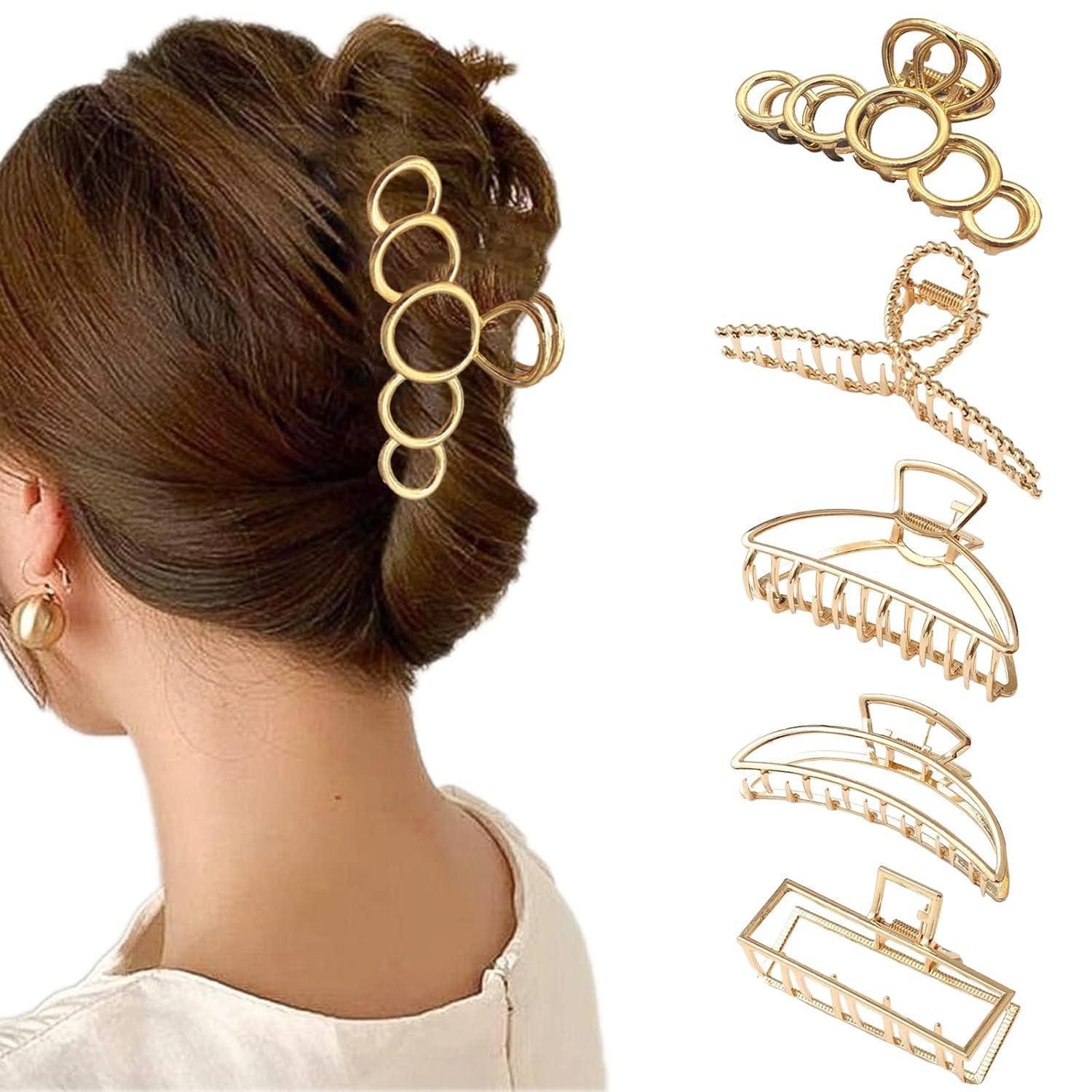 LuxusKollektion Haarklammer 5er Set Goldene Haarklammern für Damen, Rutschfeste Metall Haarspangen