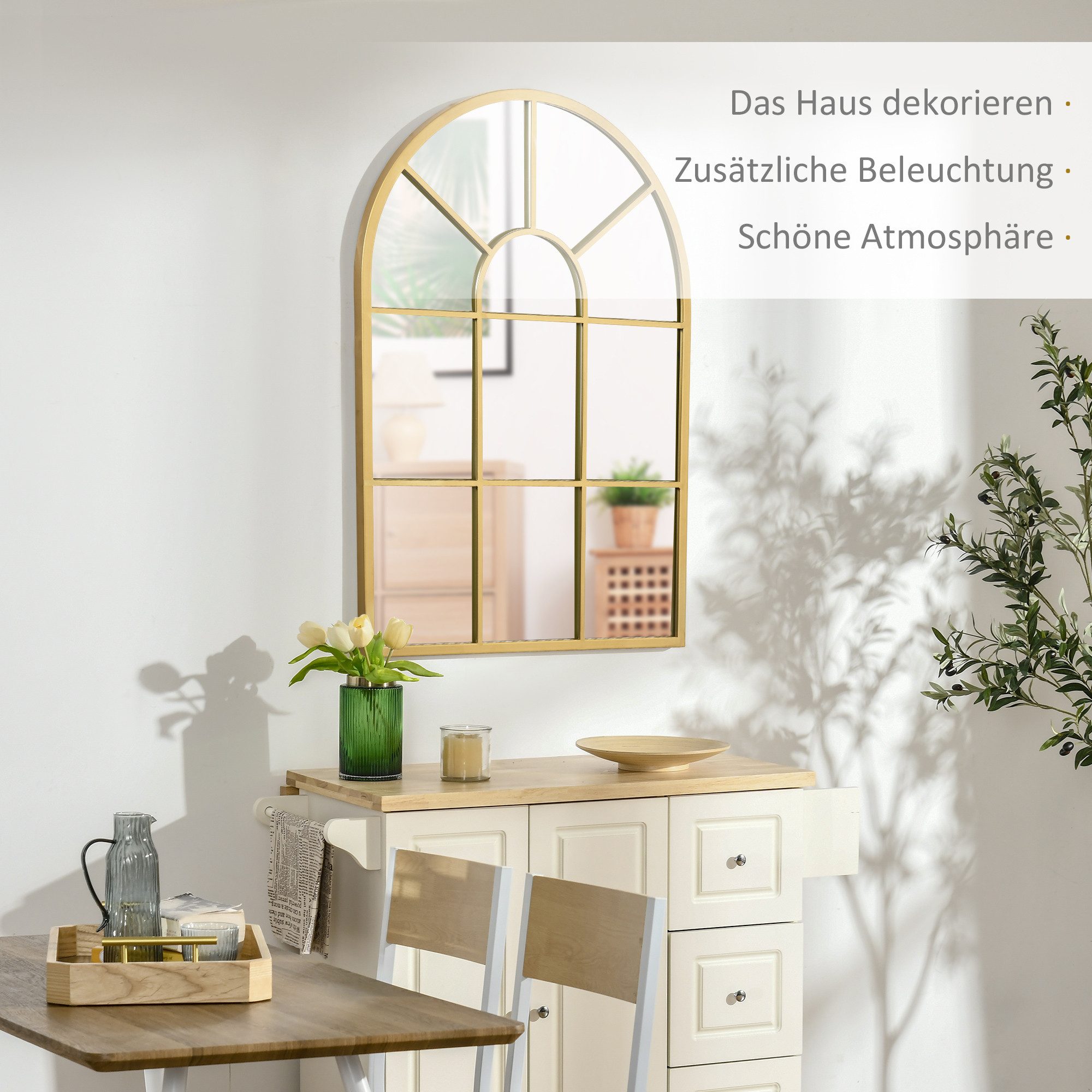 HOMCOM Wandspiegel Hängespiegel Flurspiegel mit Metallrahmen für Schlafzimmer (Flurspiegel, 1-St., Fensterspiegel), für Wohnzimmer, Esszimmer, Schlafzimmer, Gol – Bild 4 von 5