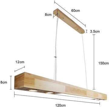ZMH LED Pendelleuchte Holz Rustikal Hängelampe Esstisch 35W 120cm Wohnzimmer, LED fest integriert, Warmweiß