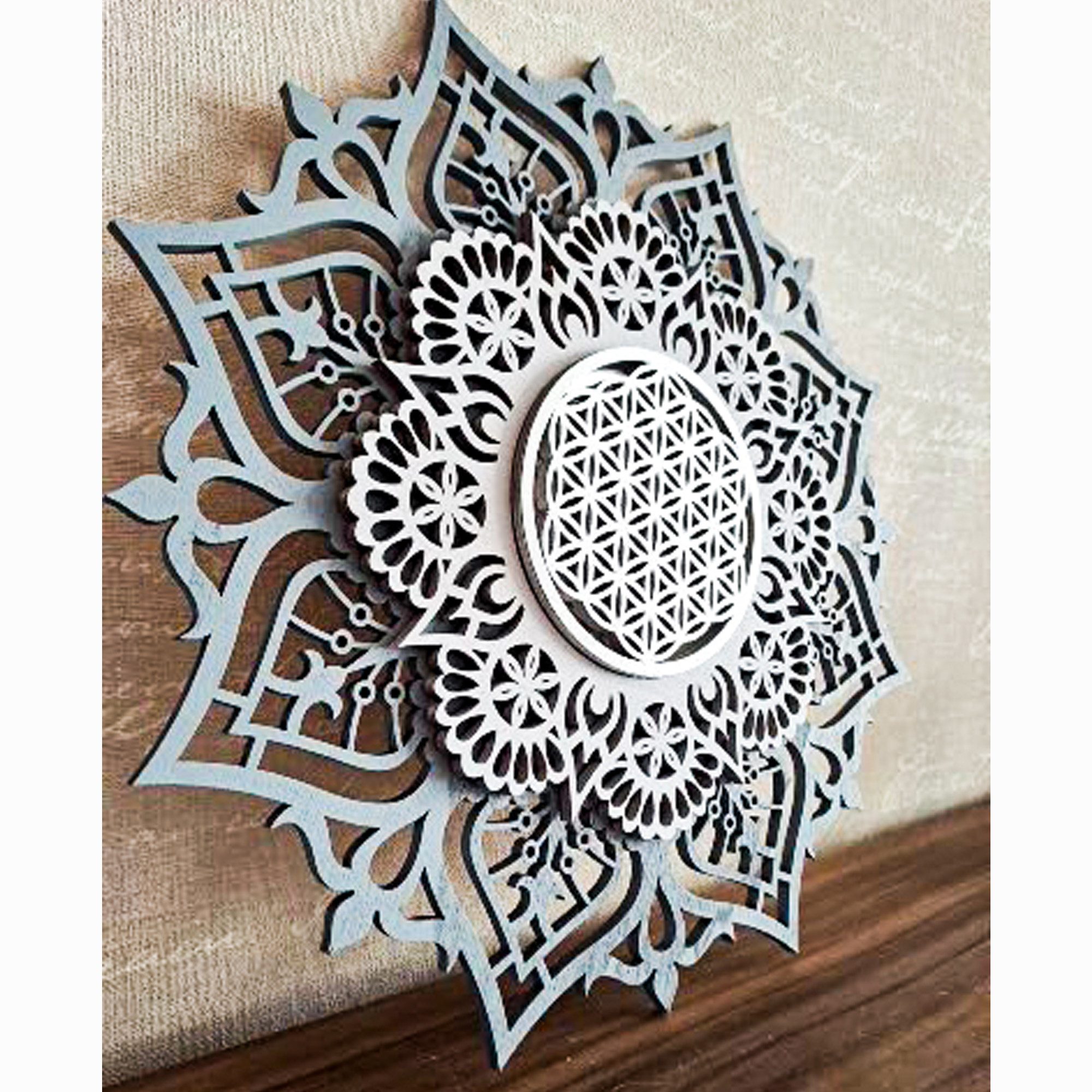 ORNAMENTI Wanddekoobjekt 3D MANDALA, Grosse moderne Wanddeko, Holzbild, 3 Schichten, Spiegel (moderne Deko Anhanger, Yoga Wandsculptur, stilvolle Wanddekoration, Wandpaneel, Ornament, geschnitz Wandrelief), Verzierung fur Zuhause, Wohnzimmer, Schlafzimmer, Wandkunst, 5 Größen