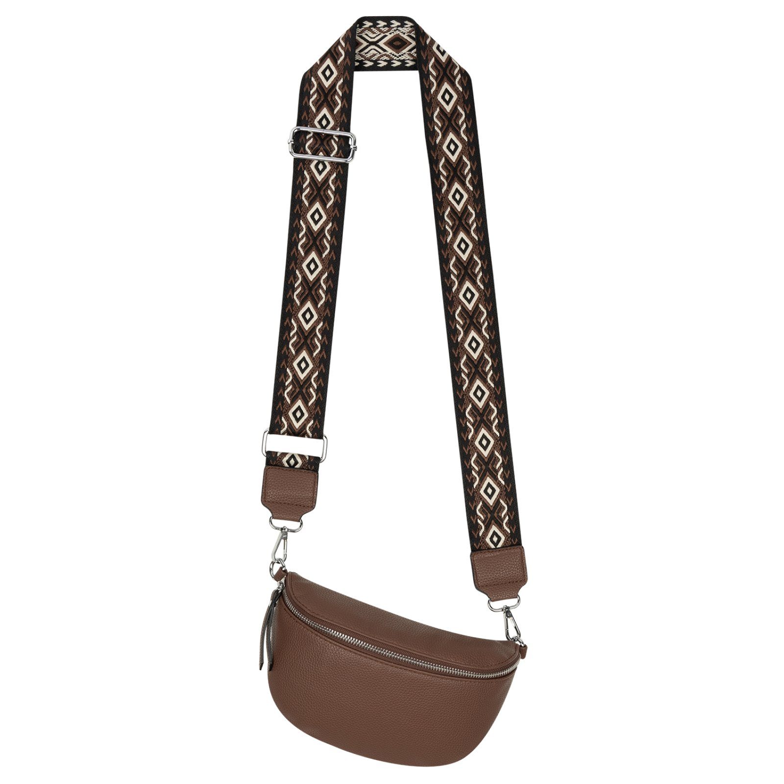 EAAKIE Gürteltasche Bauchtasche Umhängetasche Crossbody-Bag Hüfttasche Kunstleder Italy-De, als Schultertasche, CrossOver, Umhängetasche tragbar BROWN