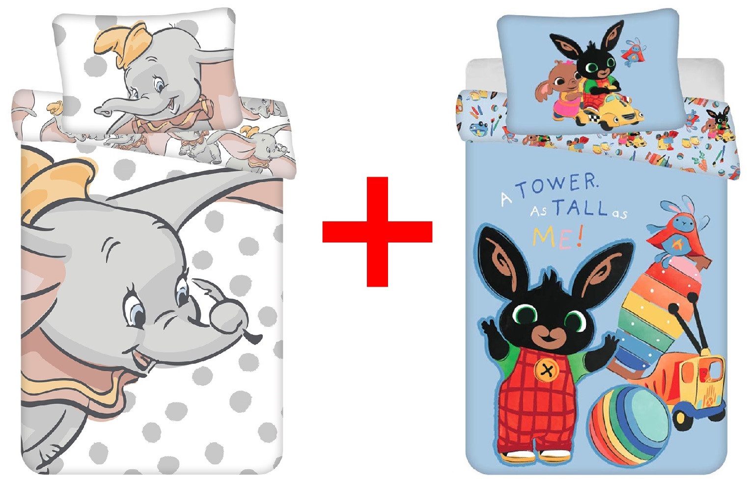 Jerry Fabrics Kinderbettwäsche Kinderbettwäsche Dumbo und Bing Bunny 100x135 Filmmotive 2er-Set, Renforcé, 2 teilig