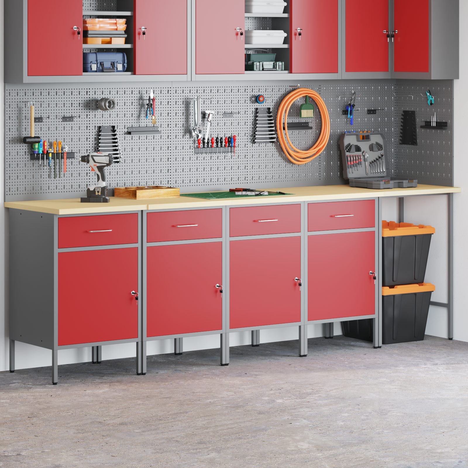 vidaXL Werkbank 5-tlg. Werkstatteinrichtung-Set Rot Holzwerkstoff, günstig online kaufen