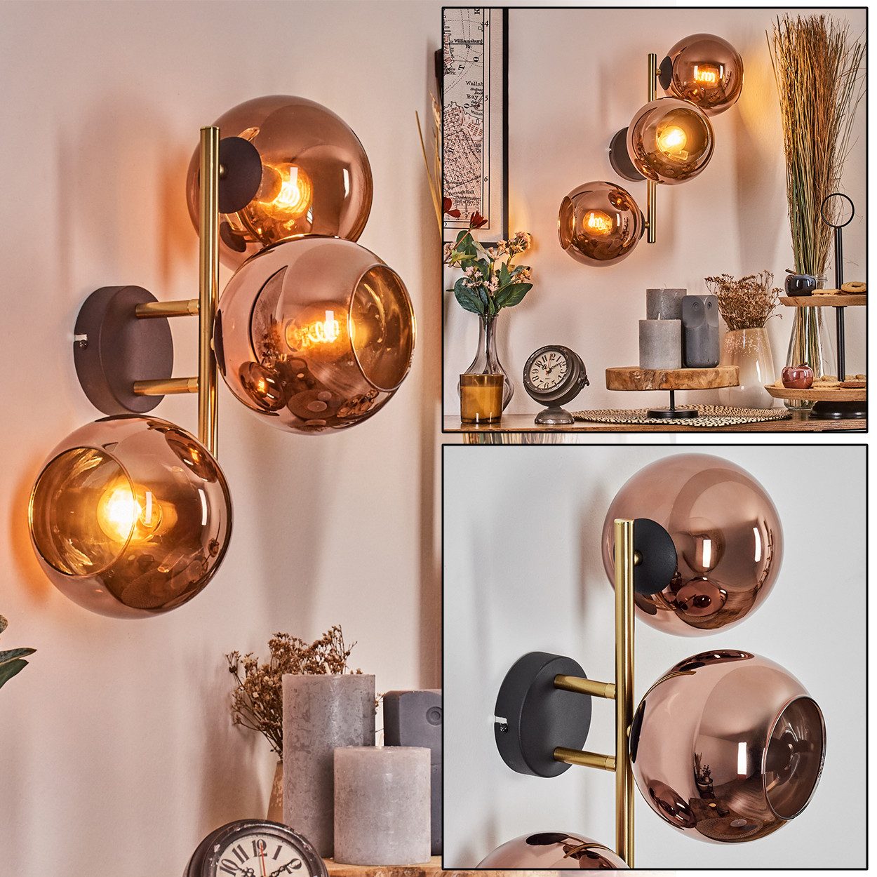 Wandleuchte Wandlampe aus Metall/Glas in Schwarz/Gold-/Kupferfarben