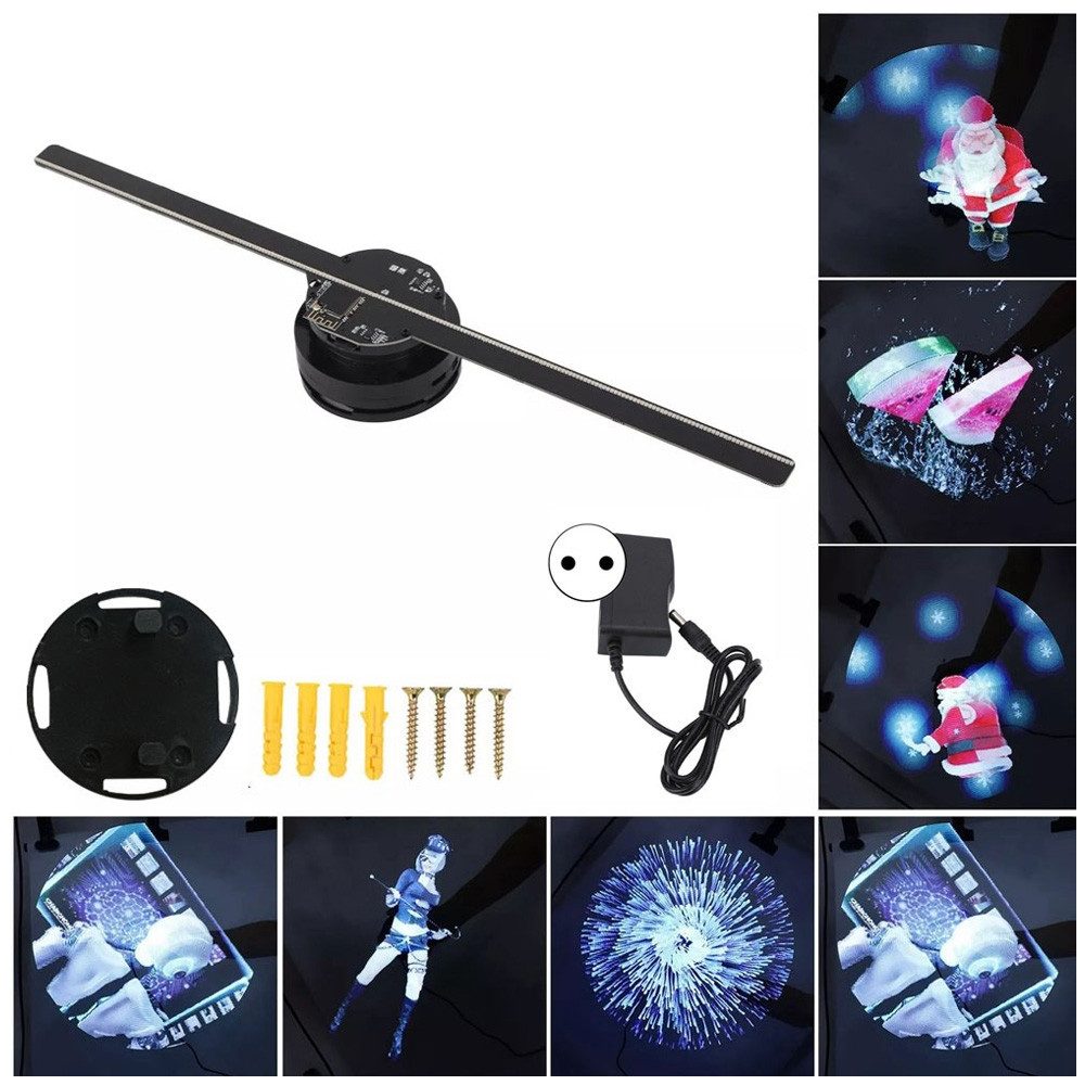 QUBEBU LED Dekolicht 43cm 3D Hologramm Fan mit WiFi, 3D-Werbedisplay mit 224 LEDs, 800x480P, HD LED Hologramm Projektor für Ausstellungen und Messen., für Business Store Shop Party Bar Werbeschilder(EU)