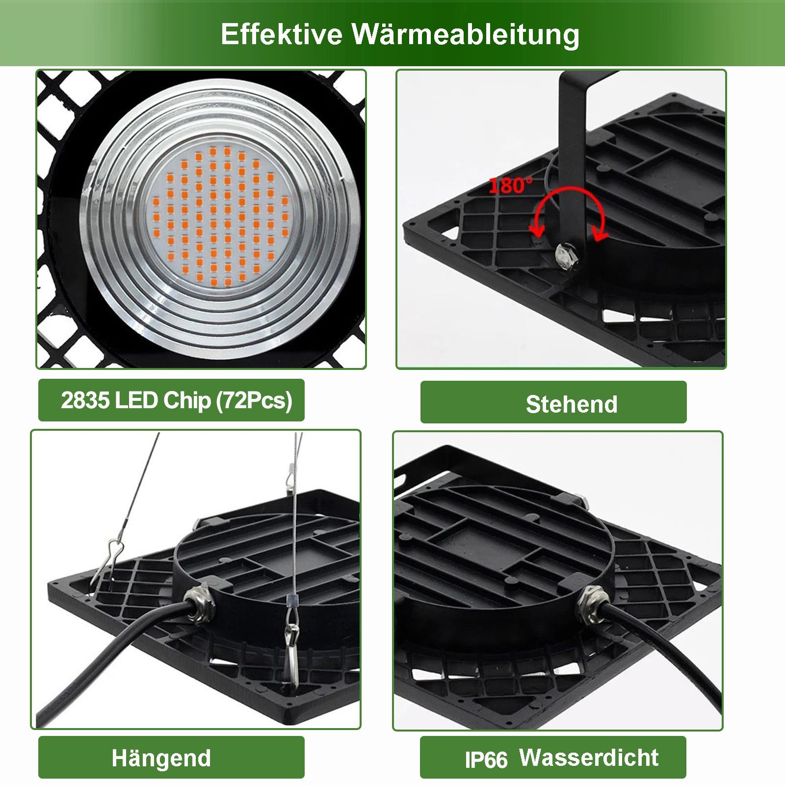 Jibenhome Pflanzenlampe LED Pflanzenlicht Wasserdicht, 50W Led Grow Lampe IP66 Hängend Stehend, Wachstumslampe 72 LEDs Blumenlampe für Zimmerpflanze Gewächshaus