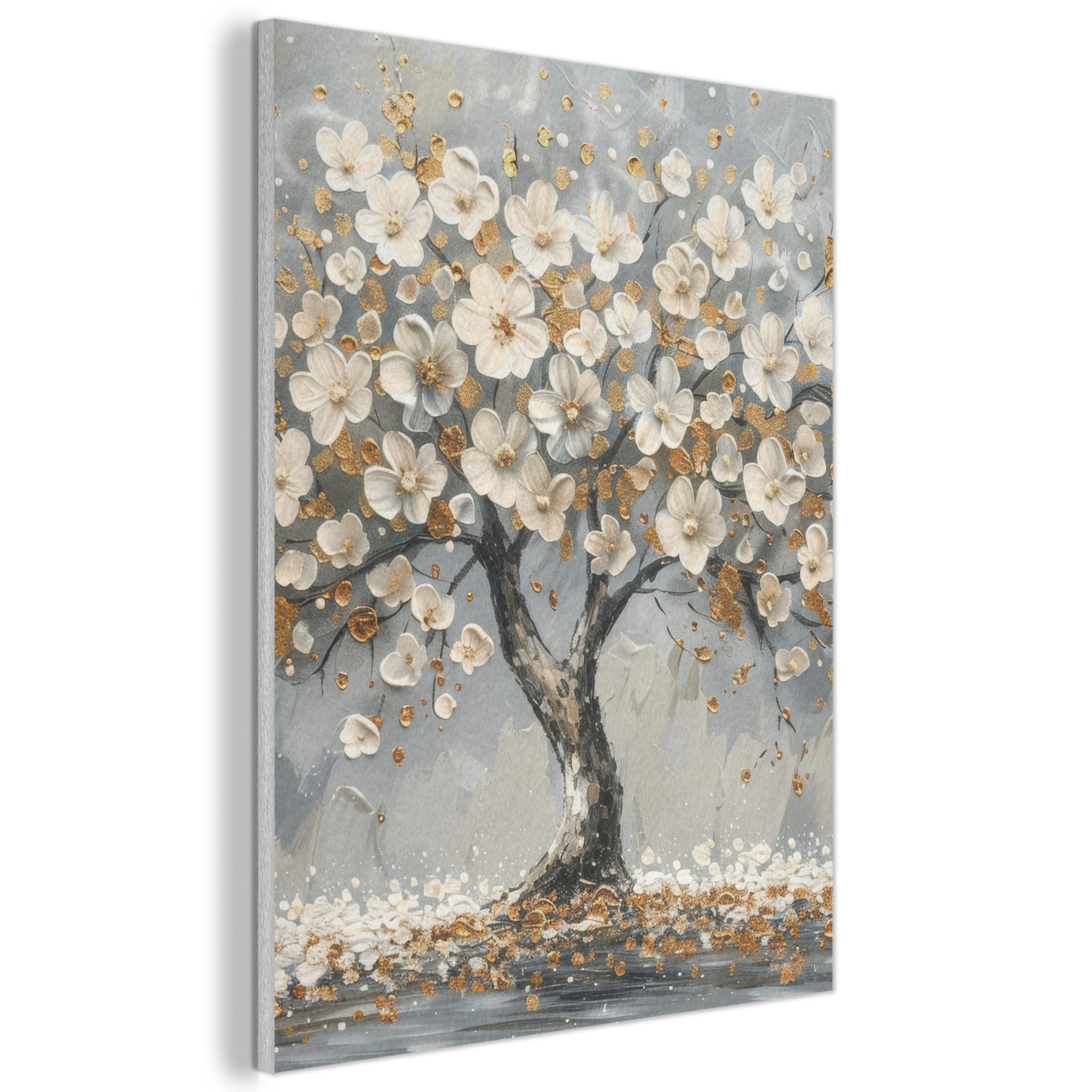 MuchoWow Gemälde Baum - Gold - Blumen - Abstrakt - Kunst, Fotodruck (1 St), Akustikpaneele, Wandpaneele, Schalldämmung, Akustikbilder 30x40 cm