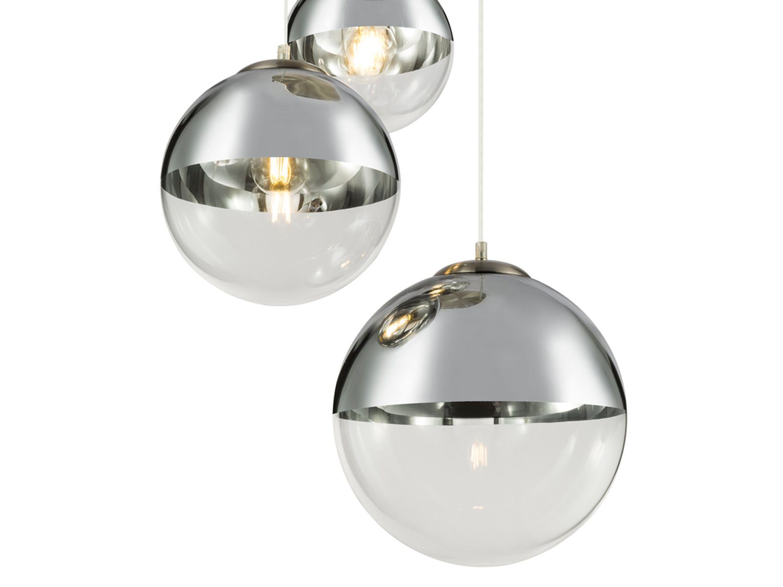 Esstisch LED hängend Cluster für ausgefallene Ø51cm wechselbar, warmweiß, LED Treppenhaus Silber Glas-kugel meineWunschleuchte Pendelleuchte, Chrom