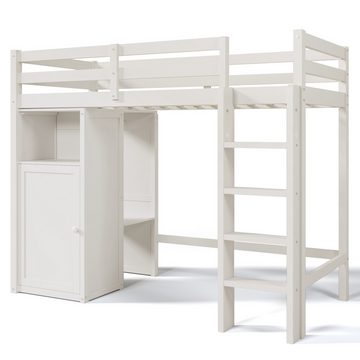 Flieks Hochbett Kinderbett Etagenbett 90x200cm mit offenen Kleiderschrank und Regalen