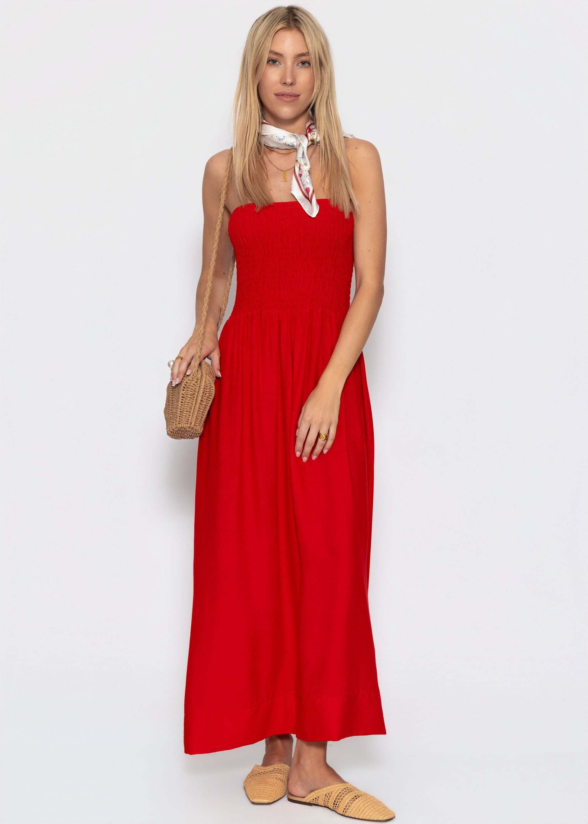 SASSYCLASSY Maxikleid Bandeau Kleid für Damen Elegantes Maxikleid mit elastischem Oberteil und fließendem Rock
