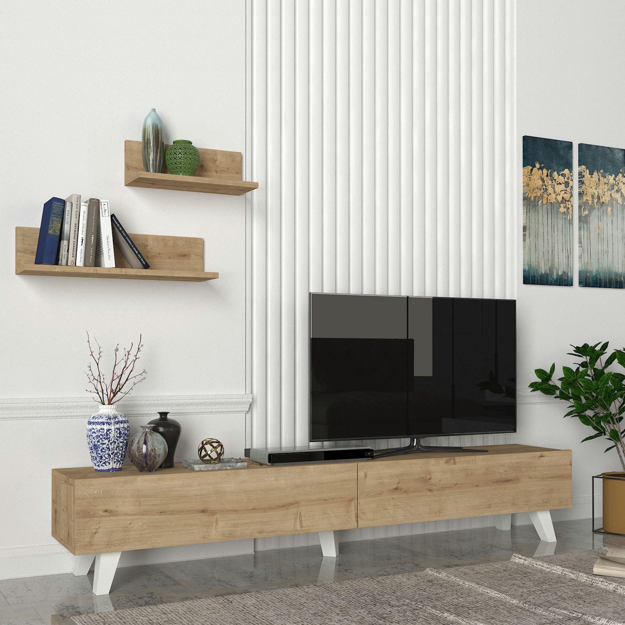 en.casa TV-Schrank »Saarijärvi« Fernsehtisch mit 2 Regalen Eiche-Optik